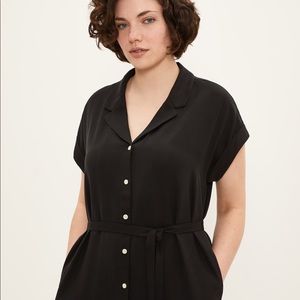 Frank & Oak Textured Camp Collar Dress in Black